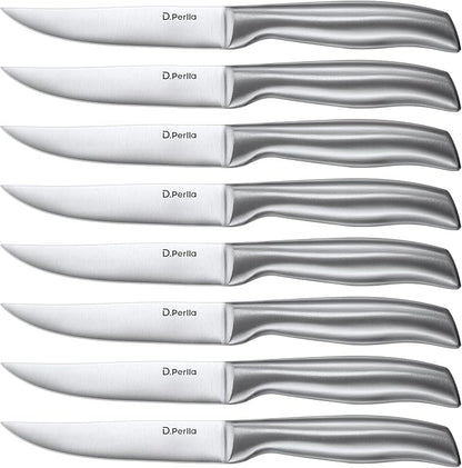 D.Perlla Steak Knives, Super Sharp Straight Edge Steak Knife Set of 8, Professional Straight Edge Kitchen Table Dinner Knives, Elegant High Carbon Stainless Steel Kitchen Steak Knife Set, 4.5IN