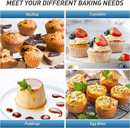 12 Cups Silicone Muffin Pan with Metal Reinforced Frame Regular Size Cupcake Pan Tray Egg Bites Silicone Circle Cookie Molds Muffin Tin Tray Tart Pans Kitchen Baking Mold Tools for Cooking