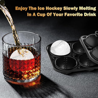 4 Pack Baseball Ice Cube Mold 2.2 Inch Large Silicone Round Ice Cube Molds Fun Shapes Craft Sphere Ice Molds Novelty Gifts Stuff for Men and Women Cocktails, Bourbon,Brandy, Whiskey(4, Baseball)