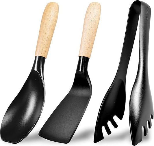 Seki Japan Stylish Kitchen Tool Set, Flexible Non Stick Heat Resistant Nylon Cooking Spoon, Cooking Curved Spatula, Serving Food Tong Set For Cookware