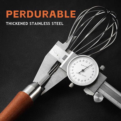 Stainless Steel Wire Whisk - Wooden Handle Kitchen Whisk - Balloon Whisk Egg Beater for Stirring Whisking Blending Mixing Egg Gravy Cake Batter Flour or Sauces.