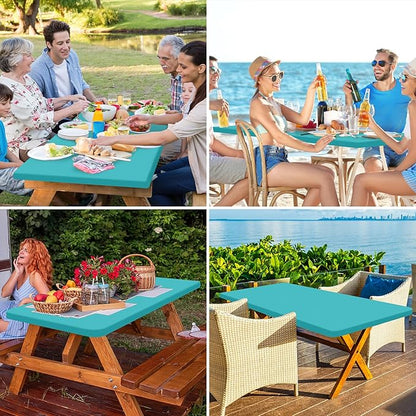 homing Rectangle Table Cloth Cover, Waterproof Polyester Elastic Fitted Tablecloth, Fits for 5 Foot Folding Tables, Washable Table Protector for Picnic, Camping, Outdoor (Turquoise, 30" x 60")