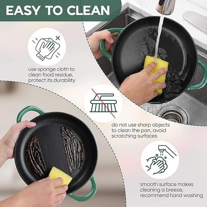 E-far Dutch Oven for Sourdough Bread Baking, 6 Qt Round Enameled Cast Iron Dutch Oven for Homemade Artisan Bread, Dome Lid & Shallow Base, Matte Black Interior & Durable, Oven-Safe to 500℉, Dark Green