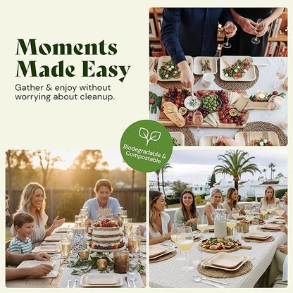 Chic Leaf Palm Leaf Disposable Bamboo Plates - Party Plates for Weddings & Event Appetizers - Biodegradable & Compostable - Party Supplies (9", 20 Pack)