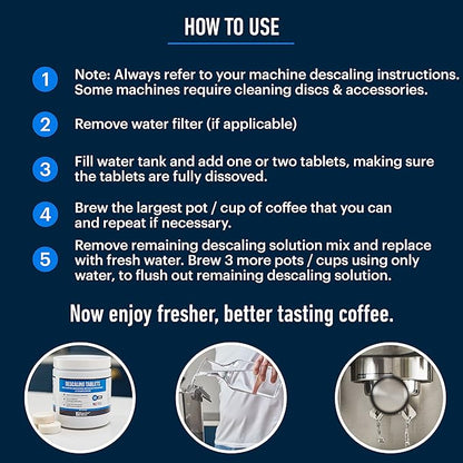 Essential Values Descaling Tablets (12 Count/Up to 12 Uses) for Jura, Miele, Bosch, Tassimo Espresso Machines and Miele Steam Ovens (1 Pack)