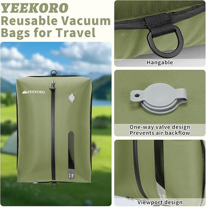 Vacuum Bag for Travel, Professional IPX8 Waterproof Reusable Vacuum Compression Bags for Travel Suitcases, Durable Space Saver Bag(3 PACK,With Pump)