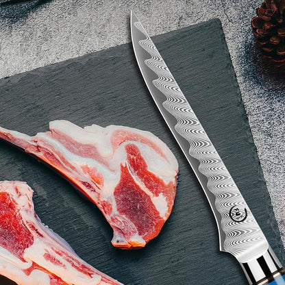 6-Inch Boning Knife, VG10 Damascus Steel Core, Ultra-Sharp Fillet Knife for Fish & Meat Cutting, Ergonomic Blue Resin & Wood Handle, Ideal Gift for Chefs and Cooking Lovers