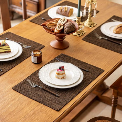 KXN Placemats Set of 4, Dual-Layer Thickened Faux Linen Table Mats, Heat Resistant & Wrinkle-Free, Machine Washable Cloth Place Mats for Kitchen Dining Indoor Outdoor (Brown)