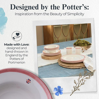 Portmeirion Potter’s Brushstroke Oatmeal Bowls (Set of 4) - Versatile Earthenware Bowls for Kitchen, Soups, Cereal & Desserts - Dishwasher & Microwave Safe - Made in UK Dinnerware Collection (Red)
