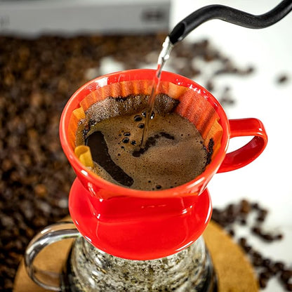 Pour Over Ceramic - Coffee Dripper Ceramic Coffee Maker with 3 Holes Flat Bottom, Porcelain Slow Filter Cone for Travel, Camping, Office, Home, Coffee Maker Brew