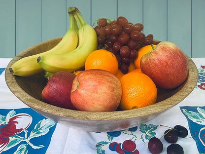Extra Large Wooden Salad Bowl Set - 1/2" Thick Mango Wood Serving Bowl with Utensils, Wooden Mixing Bowls, Decorative Kitchen Dinnerware for Popcorn, Pasta, & Chips, Dishes - 15 Inch