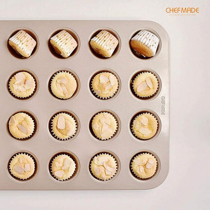 CHEFMADE Mini Muffin Pan, 20-Cavity Non-Stick Tiny Cupcake Pan Bakeware for Oven Baking (Champagne Gold)