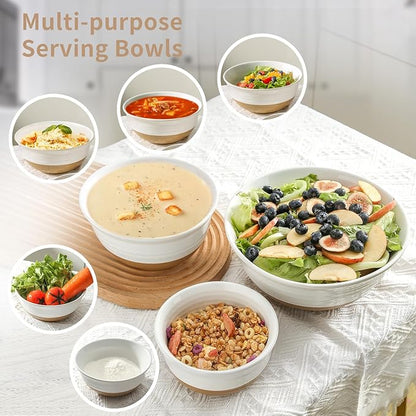 Ceramic Bowls Set, Large Mixing Bowls Set of 3 for Cooking, Baking, Prepping, Nesting, Stoneware Serving Bread Bowls for Kitchen, 2.1/1.0/0.5 Qt, Oven, Dishwasher, Microwave Safe, White