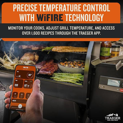 Traeger Grills Pro 780 Wood Pellet Smoker Grill, 6-in-1 BBQ Pellet Grill Combo, WiFi and App-Connected Electric Smoker, 780 Square Inches of Grilling Area, Temperature Control, Black Finish