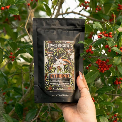 Bones Coffee Company NEW World Tour Sample Pack, Single-Origin Flavored Coffee Medium Roast Arabica Beans Specialty Coffee Gifts Compatible Auto Drip and French Press, 4 oz Pack of 5 Whole Bean