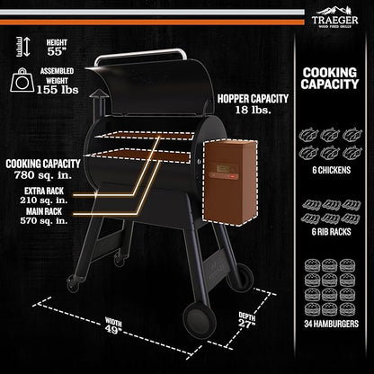 Traeger Grills Pro 780 Wood Pellet Smoker Grill, 6-in-1 BBQ Pellet Grill Combo, WiFi and App-Connected Electric Smoker, 780 Square Inches of Grilling Area, Temperature Control, Black Finish
