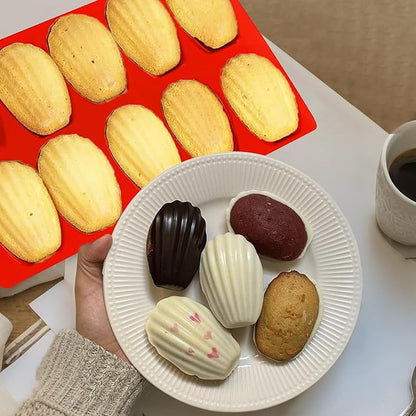 Madeleine Pans for Baking, Non-stick Silicone Madeleine Cookies Trays for Baking, 3Pcs Shell Shape Madeleine Mold Cake Pans (Regular(10-Cavity))