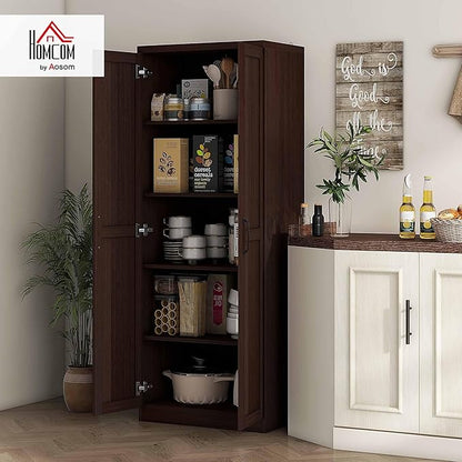HOMCOM 63" 2-Door Kitchen Pantry, Freestanding Storage Cabinet with 5-Tier Shelving and 2 Adjustable Shelves for Dining Room, Cinnamon Cherry Wood Grain