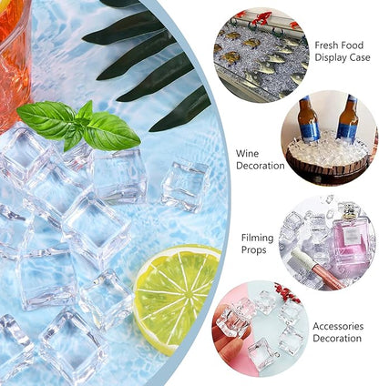 Fake Ice Cubes, 15 mm 100 PCS Artificial Ice Cubes, Acrylic Vase Fillers Crystal Rocks Diamonds,Table Scatter, Party Favor, Wedding Decoration, Photography