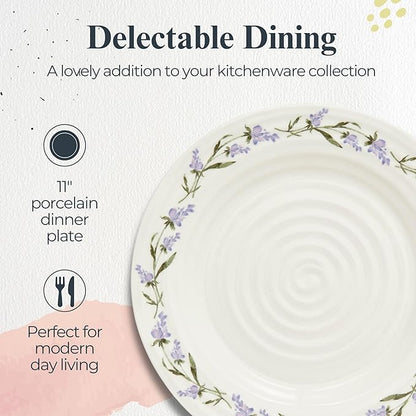Portmeirion Sophie Conran Lavandula 11 Inch Dinner Plate, Lavender Sprig Design in Soft Purple & Green - Elegant Porcelain Dish for Spring Meals, Garden Parties, Special Events & Everyday Dining