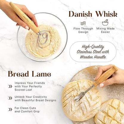 Sourdough Starter Kit with 9" Round Banneton Proofing Basket and 24oz Starter Jar - Beginner-Friendly Sourdough Bread Baking Supplies and Baking Gifts for Women, Men, and Bread Bakers