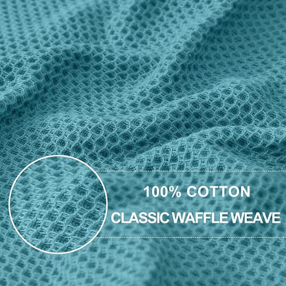 Homaxy 100% Cotton Waffle Weave Kitchen Dish Towels, Ultra Soft Absorbent Quick Drying Cleaning Towel, 13 x 28 Inches, 6-Pack, Lake Blue