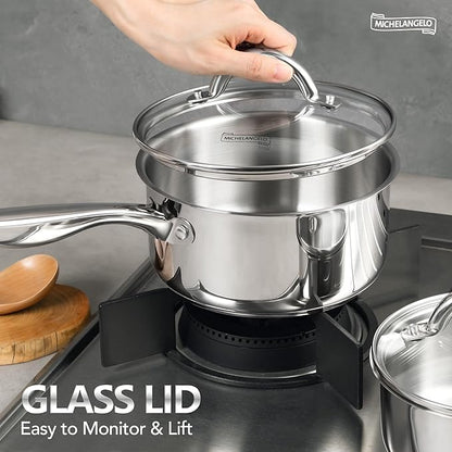 MICHELANGELO 1.5 QT Saucepan with Lid, 18/10 Stainless Steel Sauce Pan with Tri-Ply Bottom, Small Saucepan 1.5 Quart Sauce Pot, Induction Compatible