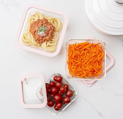 Urban Green Glass Food Container Set with Silicone Glass Lid, 3 Pack, Square Shape, Airtight, LeakProof, 100% Plastic Free, Meal Prep Food Storage Containers