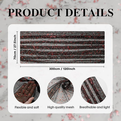 Artoid Mode 6PCS Black Red Gold Gauze Table Runner 120 Inch 10FT, Glitter Metallic Foil Sheer Dining Wedding Anniversary Holiday Table Decor for Home Party