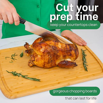 GREENER CHEF 18 Inch Extra Large Bamboo Cutting Board with Lifetime Replacements - Organic Wooden Butcher Block, XL Chopping Board for Kitchen, Meat, Vegetables, and Food Prep