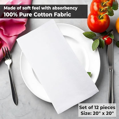 Urban Villa White Cloth Napkins Set of 10 100% Cotton Dinner Napkins Cloths Washable 20”x20” Absorbent Soft Durable Reusable-Ideal for Everyday Use Parties Wedding Thanks Giving Christmas Halloween
