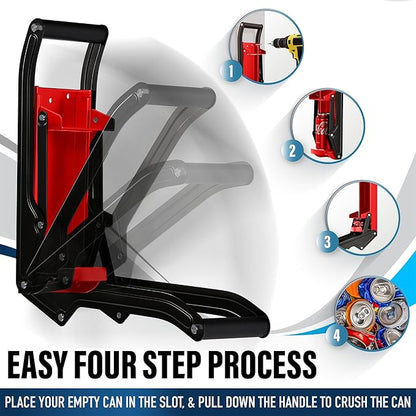 Can Crushers for Recycling - 16 oz Heavy Duty Aluminum Can Crusher Wall Mounted - Soda and Beer Can Smasher for Recycling with Bottle Opener - For 12 and 16 oz Cans - Easy to Install, Red - RamPro