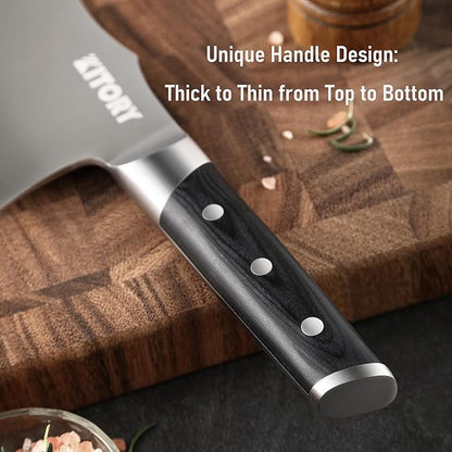 Meat Cleaver with Large Handle - 7 inch Kitchen Bone Chopper,German High Carbon Stainless Steel Chopping Knife with Ergonomic Wodden Handle - for Home Kitchen and Restaurant with Gifts Box