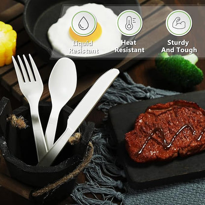 Compostable Knife,100 Biodegradable Silverware for Party, Large Disposable Utensils Eco Friendly Durable and Heat Resistant,Alternative to Plastic Knife
