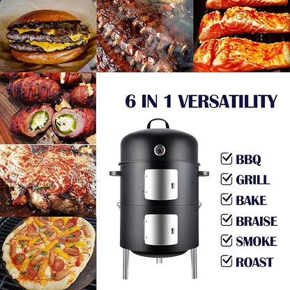 Realcook Charcoal Smoker BBQ Grill: Premium Vertical Meat Smokers with Smoke Tube - Barbecue Charcoal Grill Combo for Outdoor Cooking Patio Backyard Grilling Tailgating