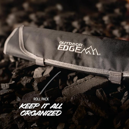 OUTDOOR EDGE ErgoMax Meat Carver Knife Set - Includes Cleaver, Brisket, Butcher & Honing Steel, Premium Titanium-Coated Steel Blades, Non-Slip Rubber Handles, Sharpening Rod