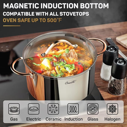 8 Quart Stock Pot, 3 Ply Whole Clad Stainless Steel Stock Pot, 8 QT Cooking Pot with Lid, Induction Pot for Cooking, 18/10 Stainless Steel Cookware Stockpots Oven, Gas and Dishwasher Safe