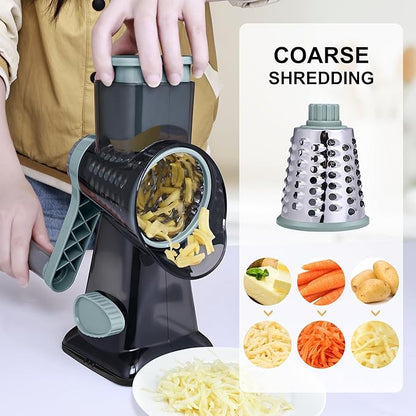 Kaishun Cheese Grater Rotary Grater Sredder Stainless Steel with Vacuum Suction Base Madonline Multi Functional Kitchen Tool Perfect for Easy Shredding and Slicing ((Clear) BlackCyan)