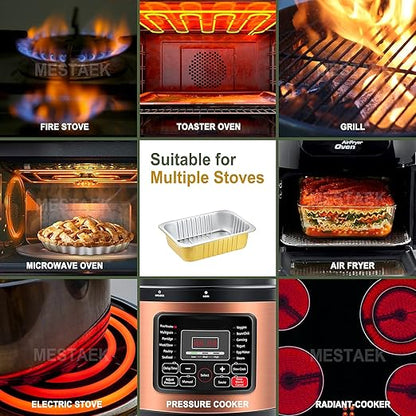 9"x 6.5" Sturdy Aluminum Foil Pans with Lids (5 Pack), 2X Thicker Heavy Duty for Oven Stove Grill Microwavable Cooking, Baking, Reusable Dishwasherable Disposable Pot, Container 47oz