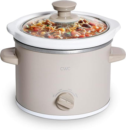COOK WITH COLOR 2QT Mini Electric Round Slow Cooker - Adjustable Settings, Removable Stoneware Pot, Tempered Glass Lid, Dishwasher Safe, Cool-Touch Side Handles, Sand