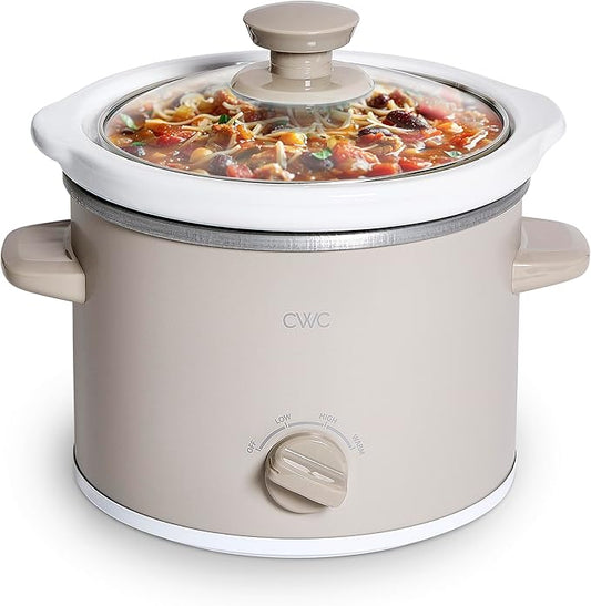 COOK WITH COLOR 2QT Mini Electric Round Slow Cooker - Adjustable Settings, Removable Stoneware Pot, Tempered Glass Lid, Dishwasher Safe, Cool-Touch Side Handles, Sand