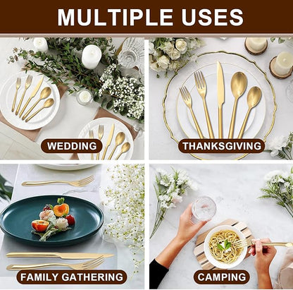 Gold 20-Piece Silverware Set with Handle, Stainless Steel Flatware Set, Cutlery Set Mirror Polished, Dishwasher Safe, Service for 4