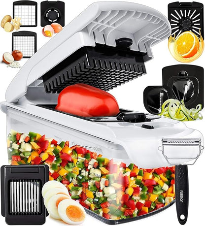 Fullstar The Original Pro Chopper - Vegetable Chopper and Spiralizer, Food Chopper with Container, Fruit Slicer, Kitchen Gadgets & Accessories, Home Essentials (9 in 1, White)