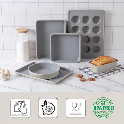 Country Kitchen Nonstick Stackable Bakeware Set - Durable, Easy Release Baking Set, Cream, 6 Pcs