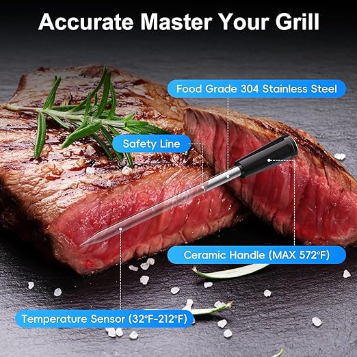 Wireless Bluetooth Meat Thermometer - 2 Probes & App Control, Birthday Gifts for Men, Smart Digital Thermometer for Cooking, Oven, Smoker, BBQ, Grill