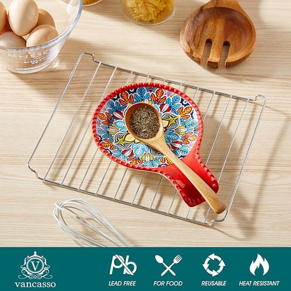 vancasso Ceramic Spoon Rest for Stove Top, 7.7 Inch Cooking Spoon Holder for Kitchen Counter Decor, Spoon Holder for Coffee Spoon Rest, Spoon Cradle, Spatula, Spoons or Tongs, Decorations, Red