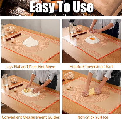 Silicone Pastry Mat 36x24 Inch - Nonstick Baking Mat Perfect for Dough, Pastry, Pie Crust, Fondant, Bread, Cookies, Pasta, Pizza