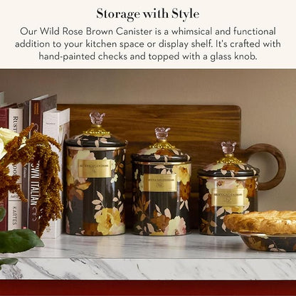 MACKENZIE-CHILDS Enamel Canister, Kitchen Storage Container with Lid, Small, Wild Rose Brown