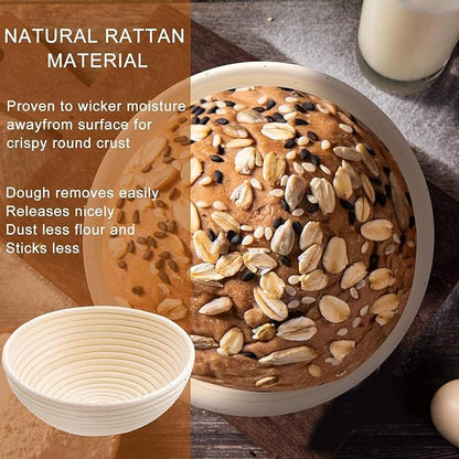 Banneton Bread Proofing Basket - 9 inch Banneton Basket Set of 2 Sourdough Proofing Basket Round Proofing Bowls Handmade Rattan Baskets and Liners