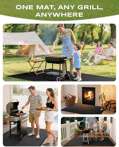Non-Curl 60x40 inch Under Grill Mats for Outdoor Grill, Double-Sided Fireproof, Oilproof & Waterproof BBQ Grill Mat, Easy to Clean, Indoor Fire Pit Fireplace Mat, Perfect for Deck/Patio/Lawn